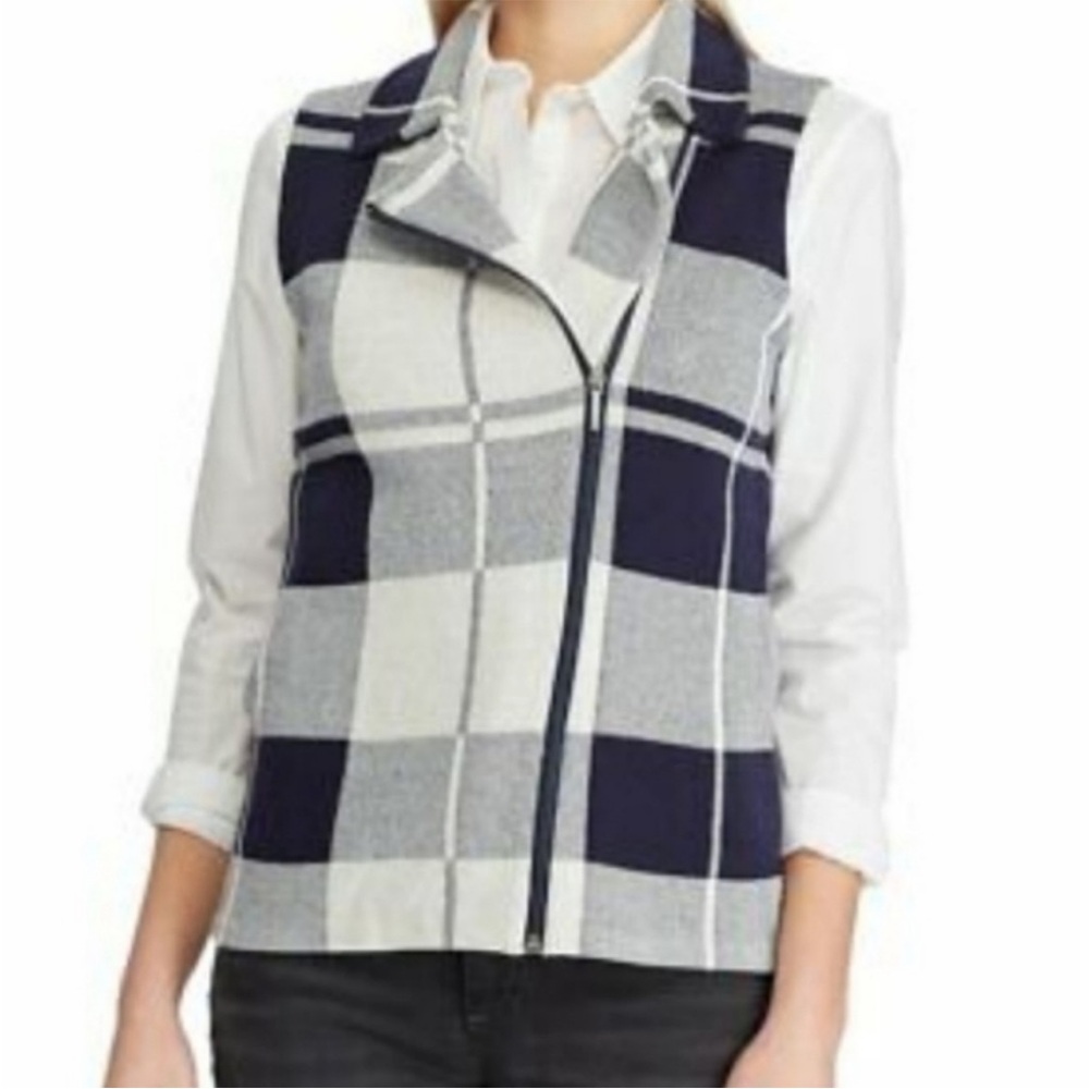New Women’s Chaps Blue Plaid Zip Vest Womens Size 0X